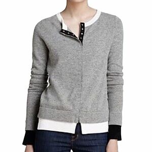 DIANE VON FURSTENBERG Color Block Luni Cashmere Wool Cardigan in Gray